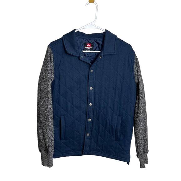 Men's Quilted Quicksilver Knit Jacket Comfortable Soft Coat Navy Blue Gray Small - Picture 6 of 7